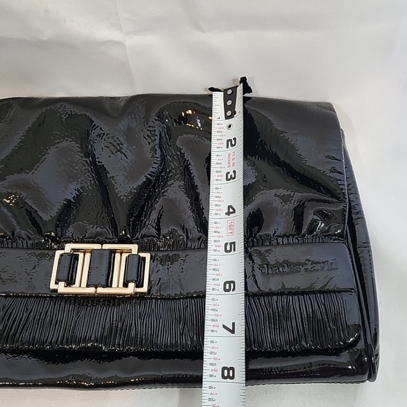 CHARLES DAVID Patent Leather Envelope Clutch Handbag Purse Black Foldover NWT - Picture 7 of 16